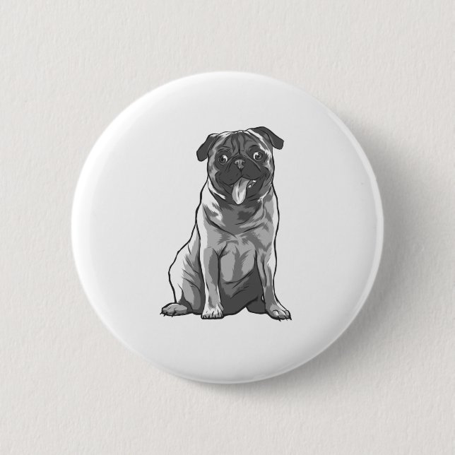 Niedlicher Mops mit guter Laune Button (Vorderseite)