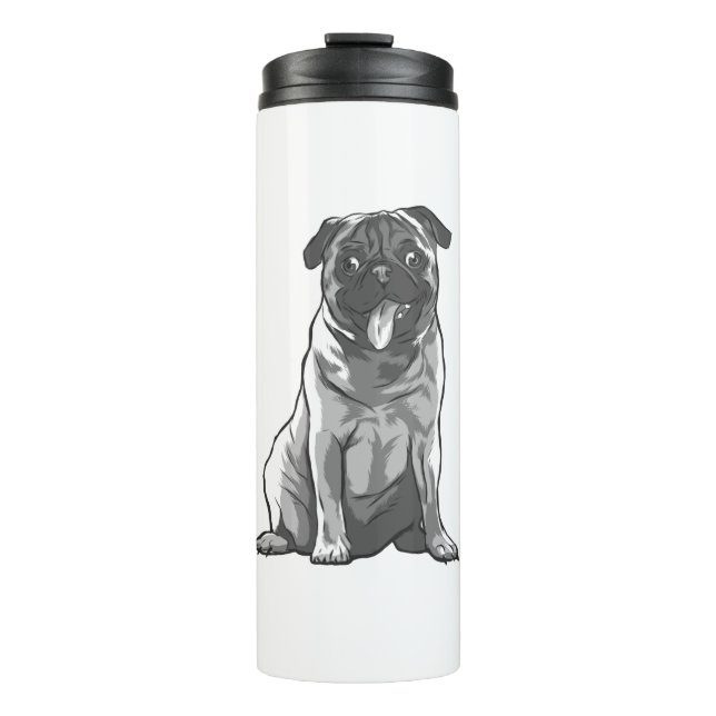 Niedlicher Mops mit guter Laune Thermosbecher (Vorderseite)