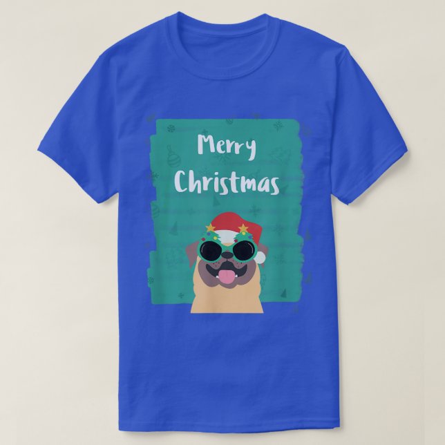 Niedlicher Mops mit Sonnenbrille und Weihnachtsman T-Shirt (Design vorne)