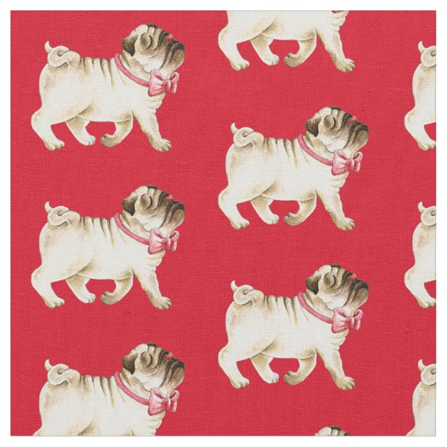 Niedlicher Mops Nase in der Luft und Bugs Krawatte Stoff (Nahaufnahme)