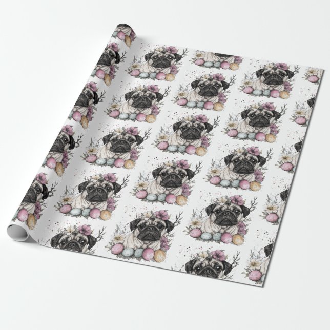 Niedlicher Mops Osterfarben Geschenkpapier (Ungerollt)