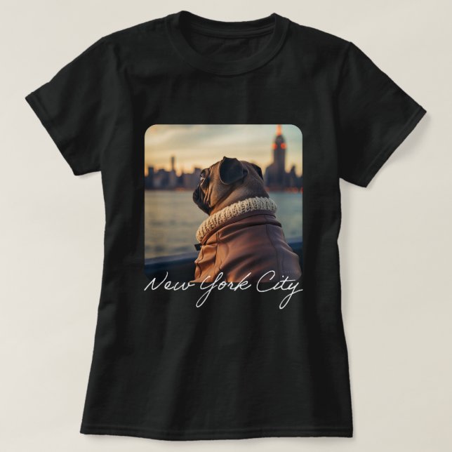 Niedlicher Mops Reisen nach New York Hafen Funny T-Shirt (Design vorne)