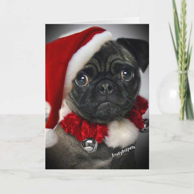 Niedlicher Mops Santa Cards Feiertagskarte (Vorderseite)