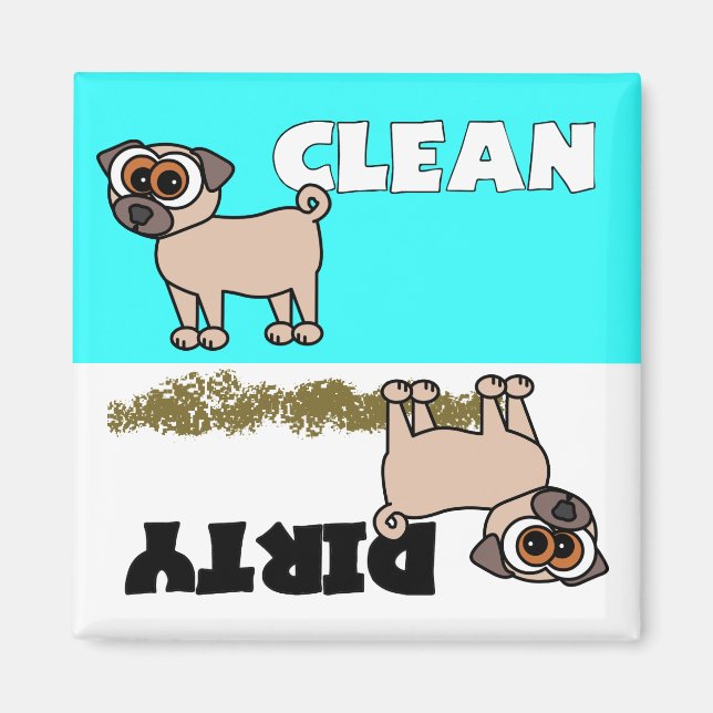 Niedlicher Mops sauber / Geschirrspülmaschine Magn Magnet (Vorne)