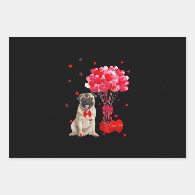 Niedlicher Mops Valentinstag Herzchen Geschenkpapier Set (Vorderseite)