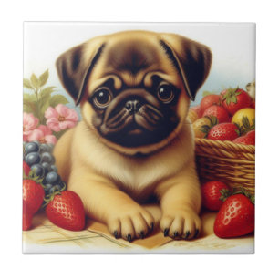 Niedlicher Mops Vintage Malerei Fliese