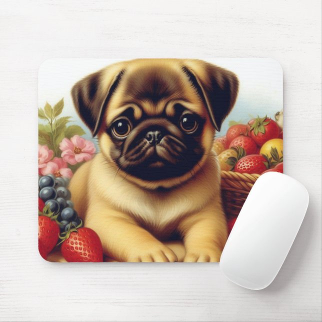 Niedlicher Mops Vintage Malerei Mousepad (Mit Mouse)