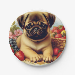 Niedlicher Mops Vintage Malerei Pappteller