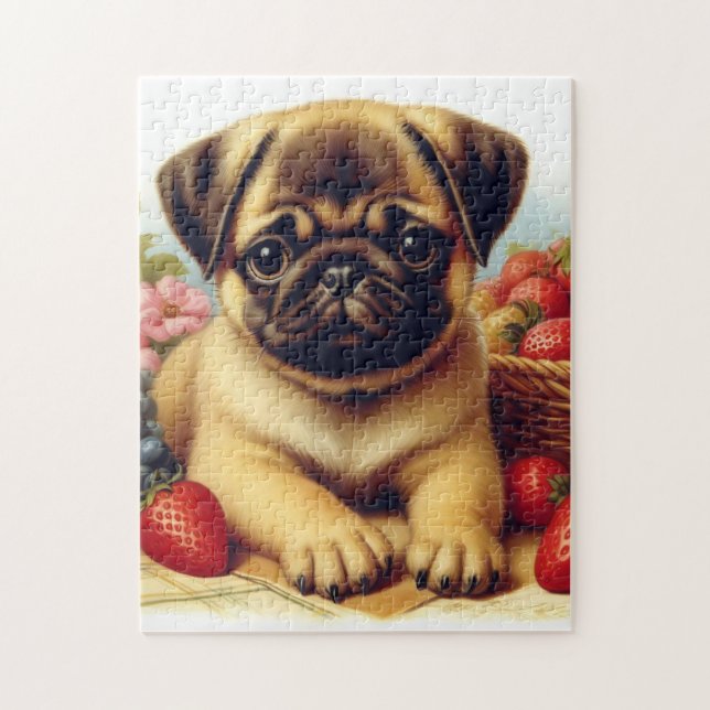 Niedlicher Mops Vintage Malerei Puzzle (Vertikal)