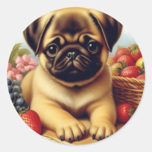 Niedlicher Mops Vintage Malerei Runder Aufkleber