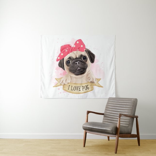 Niedlicher Mops Wandteppich (Beispiel (Horizontal))