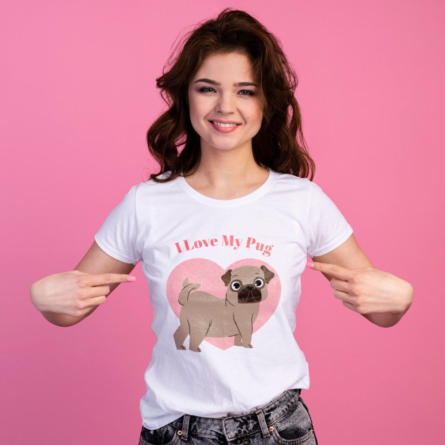 Niedlicher Mops Welpe "I Liebe My Mops" T-Shirt (Von Creator hochgeladen)