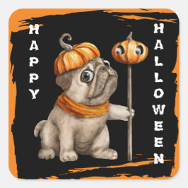 Niedlicher Mops Welpe Kids Halloween Quadratischer Aufkleber