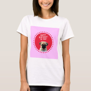Niedlicher Mops Welpen Hund Happy Birthday Red Dot T-Shirt