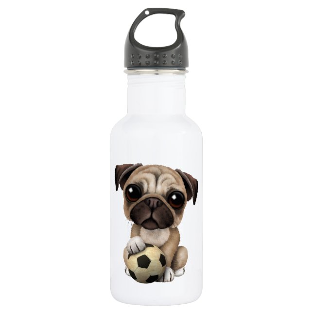 Niedlicher Mops-Welpen-Hund mit Edelstahlflasche (Vorderseite)