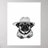 Niedlicher Mops Welpenhalter mit Hut-Poster drucke