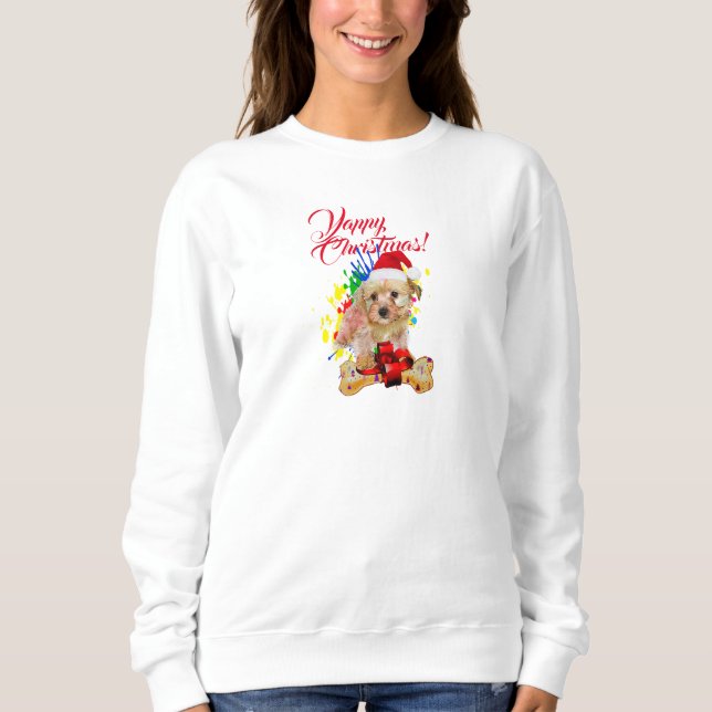 Niedlicher Morkie Dog Yappy Weihnachten Sweatshirt (Vorderseite)