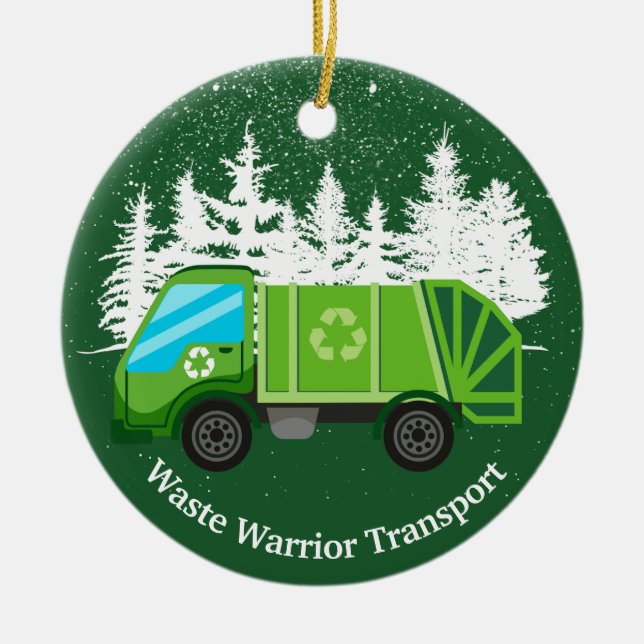 Niedlicher Müllwagen Grüne Weihnachten Keramik Ornament (Vorne)