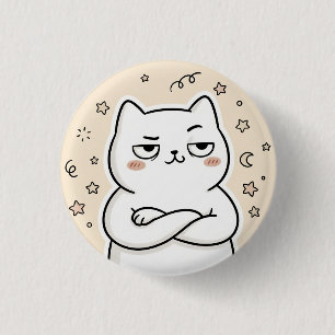 Niedlicher mürrischer weißer Katzen-Kawaii-Rundbut Button