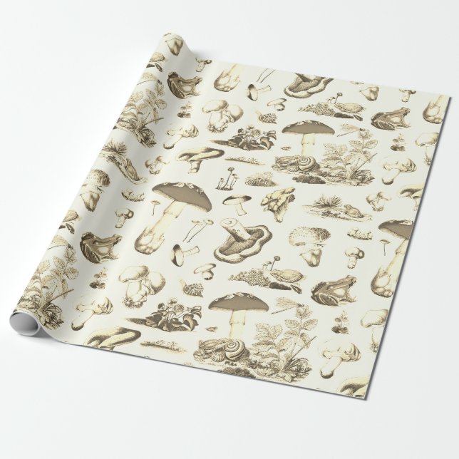 Niedlicher Mushroom Frosch Schneckenwald Beige Mus Geschenkpapier (Ungerollt)