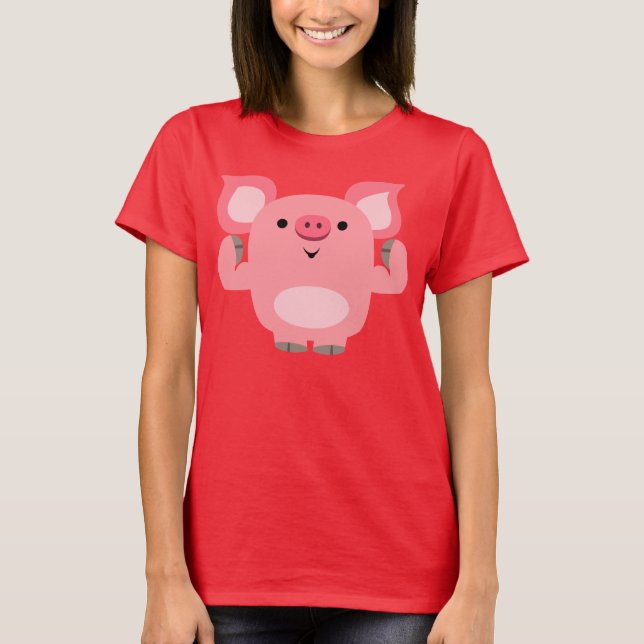 Niedlicher Muskelfleisch Cartoon Schweineweibchen  T-Shirt (Vorderseite)
