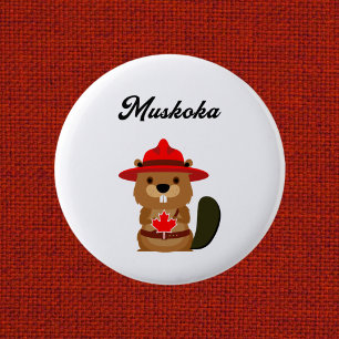 Niedlicher Muskoka Canada Beaver mit Red Hat Button