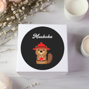 Niedlicher Muskoka Canada Beaver mit Red Hat Dark Runder Aufkleber