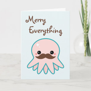 Niedlicher Mustache Octopus Urlaub Feiertagskarte