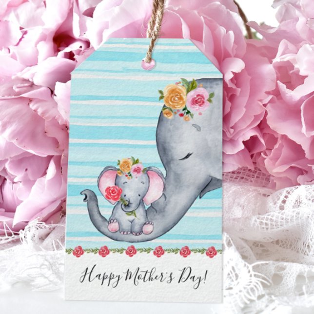 Niedlicher Muttertag der Elefanten Geschenkanhänger (Cute Elephants Happy Mother's Day Gift Tag)