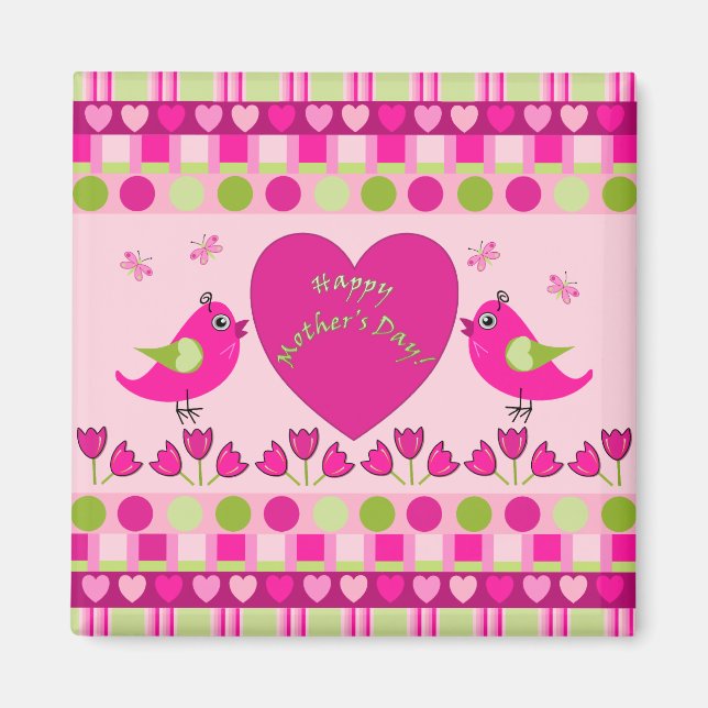 Niedlicher Muttertag Magnet mit Vögeln, Herz, Text (Vorne)