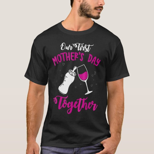 Niedlicher Muttertag zusammen Milch und Wein T-Shirt (Vorderseite)