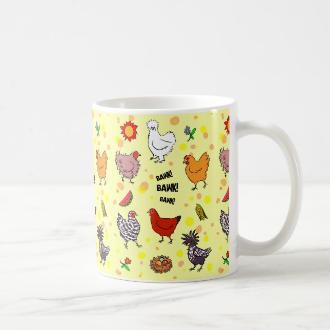 Niedlicher nahtloser Huhnmuster-Cartoon Kaffeetasse (Rechts)