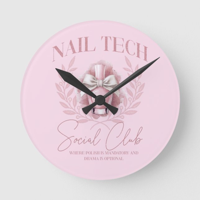 Niedlicher Nail Tech Coquette Nail Polnischer Sozi Runde Wanduhr (Vorderseite)