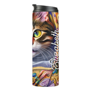 Niedlicher Name der Katze Personalisiert Thermosbecher