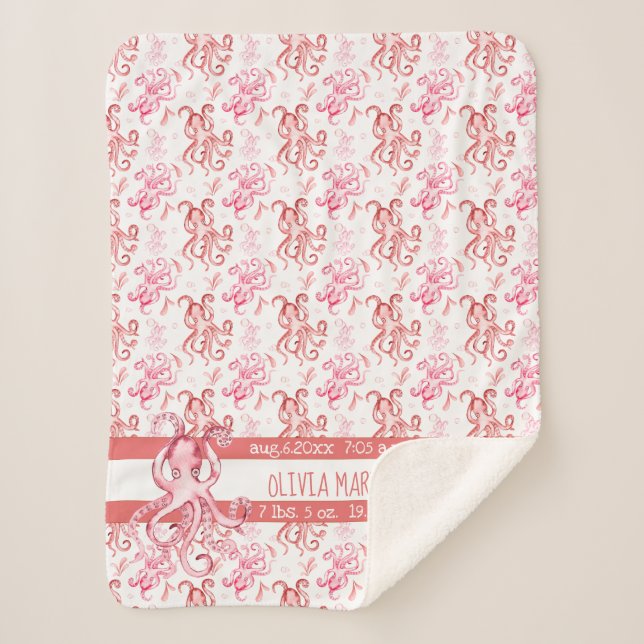 Niedlicher Name des Babys Koralle und rosa Wasserf Sherpadecke (Vorderseite)