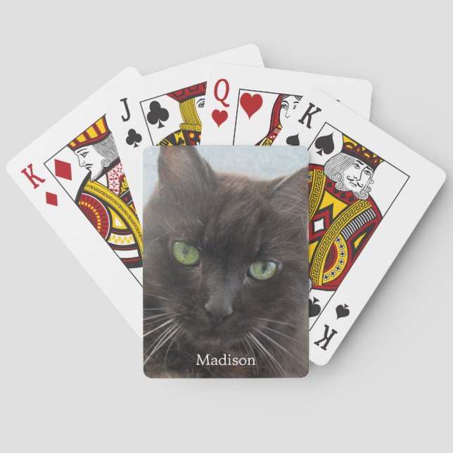 Niedlicher Name des Fotos "Black Cat" Spielkarten (Rückseite)