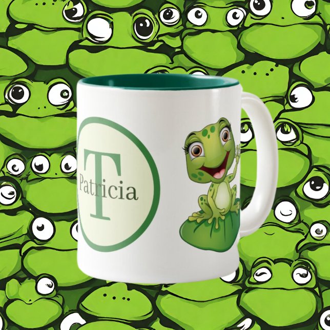 Niedlicher Name des Frosches in Monogramm Zweifarbige Tasse (Von Creator hochgeladen)