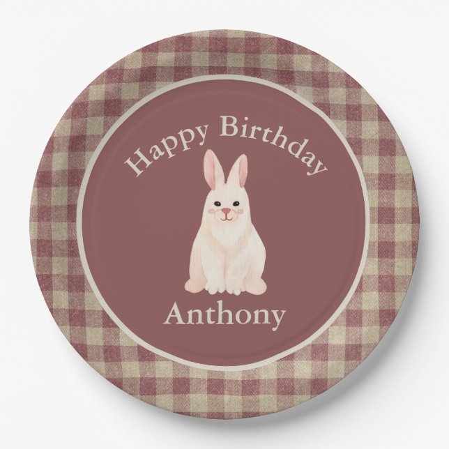 Niedlicher Name des Kaninchens Wasserfarbe Geburts Pappteller (Vorderseite)