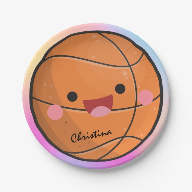 Niedlicher Name des Kawaii Basketball Ball Players Pappteller (Vorderseite)