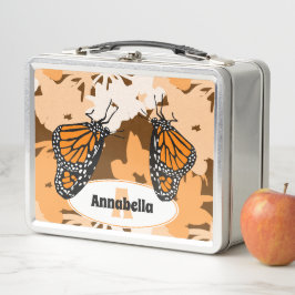 Niedlicher Name Initial Orange Monarch Butterfly Metall Brotdose