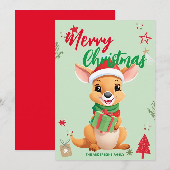 Niedlicher Name Kangaroo santa Weihnachtsfeiertag Feiertagskarte (Vorne/Hinten)
