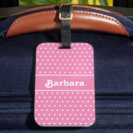 Niedlicher Name Polka Dot Pink und Weiß Gepäckanhänger