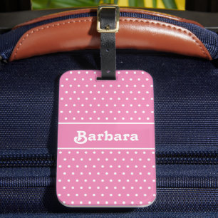 Niedlicher Name Polka Dot Pink und Weiß Gepäckanhänger