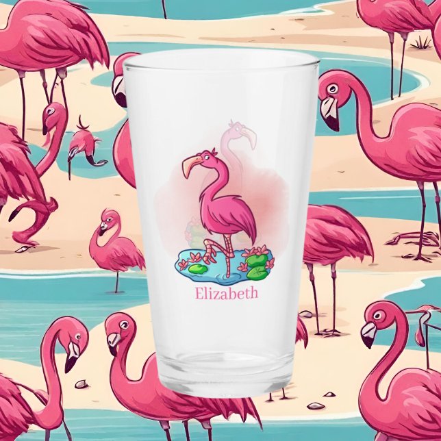 niedlicher Name Rosa Flamingo Glas (Von Creator hochgeladen)