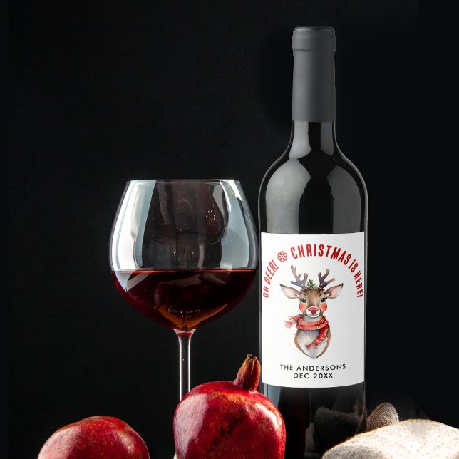 Niedlicher Name Rudolph Rentier Wasserfarbe Weinetikett (Von Creator hochgeladen)