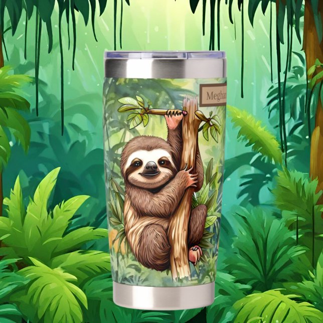 Niedlicher Name Sloth Dschungelfreunde Thermobecher (Von Creator hochgeladen)