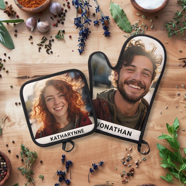 Niedlicher Name und Foto Personalisiert Ofenhandschuh & Topflappen-Set (Cute Name and Photo Personalized Oven Mitt & Pot Holder Set)