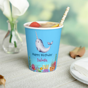 Niedlicher Narwhal Fisch Einhorn Whale See Geburts Pappbecher