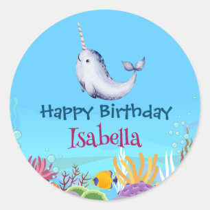 Niedlicher Narwhal Fisch Einhorn Whale See Geburts Runder Aufkleber