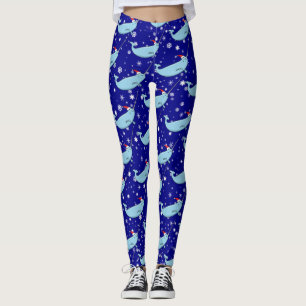 Niedlicher Narwhal im Muster der Weihnachtsmannmüt Leggings